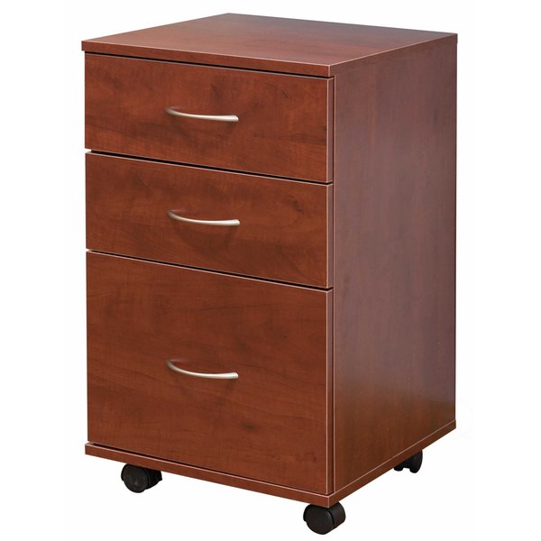 Basicwise Office File Cabinet 3 Drawer Chest with Rolling Casters, Cherry QI003678C